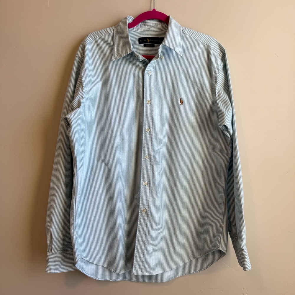 Ralph Lauren Men's Light Blue Pinstripe Shirt